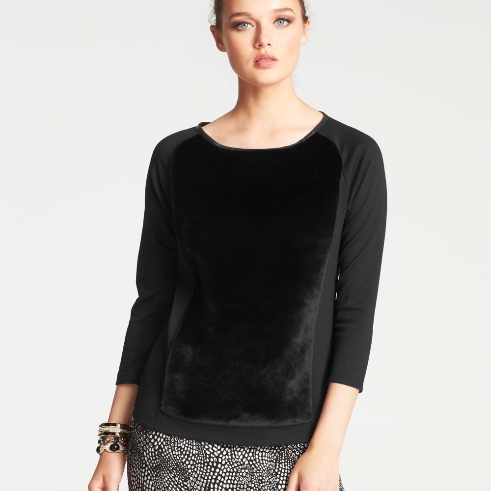 Ann Taylor Faux fur Ponte Blouse(17)